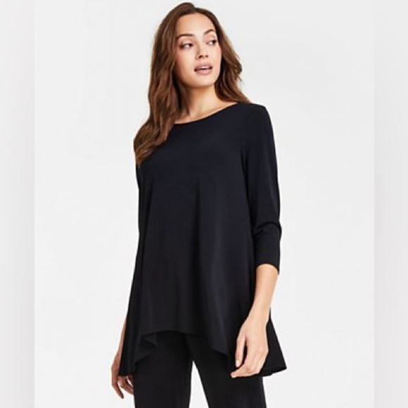 Pretty Woman Round Neck 3/4 Sleeve Black Tunic - Picture 1 of 10